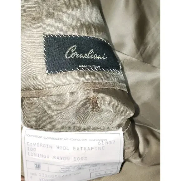 Corneliani Blazer Suit Jacket Men Size 54R Tan Brown Wool University Academia‎
